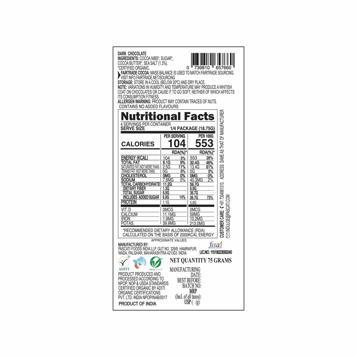 Sea Salt Chocolate, 75g