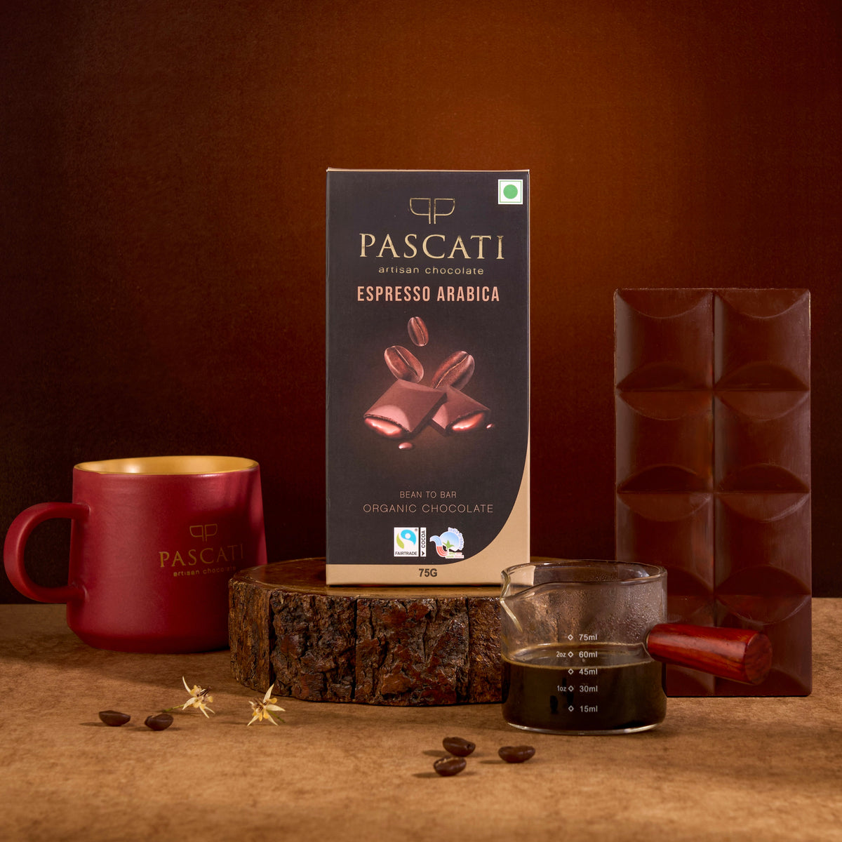 Pascati espresso Arabica dark chocolate bar 75g — organic Fairtrade bean-to-bar India