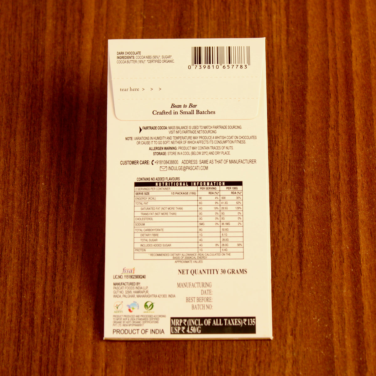 72% Kerala Dark Chocolate, 30g