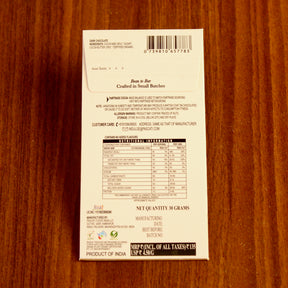 Pascati 72% Kerala dark chocolate mini bar 30g back — organic Fairtrade single origin India