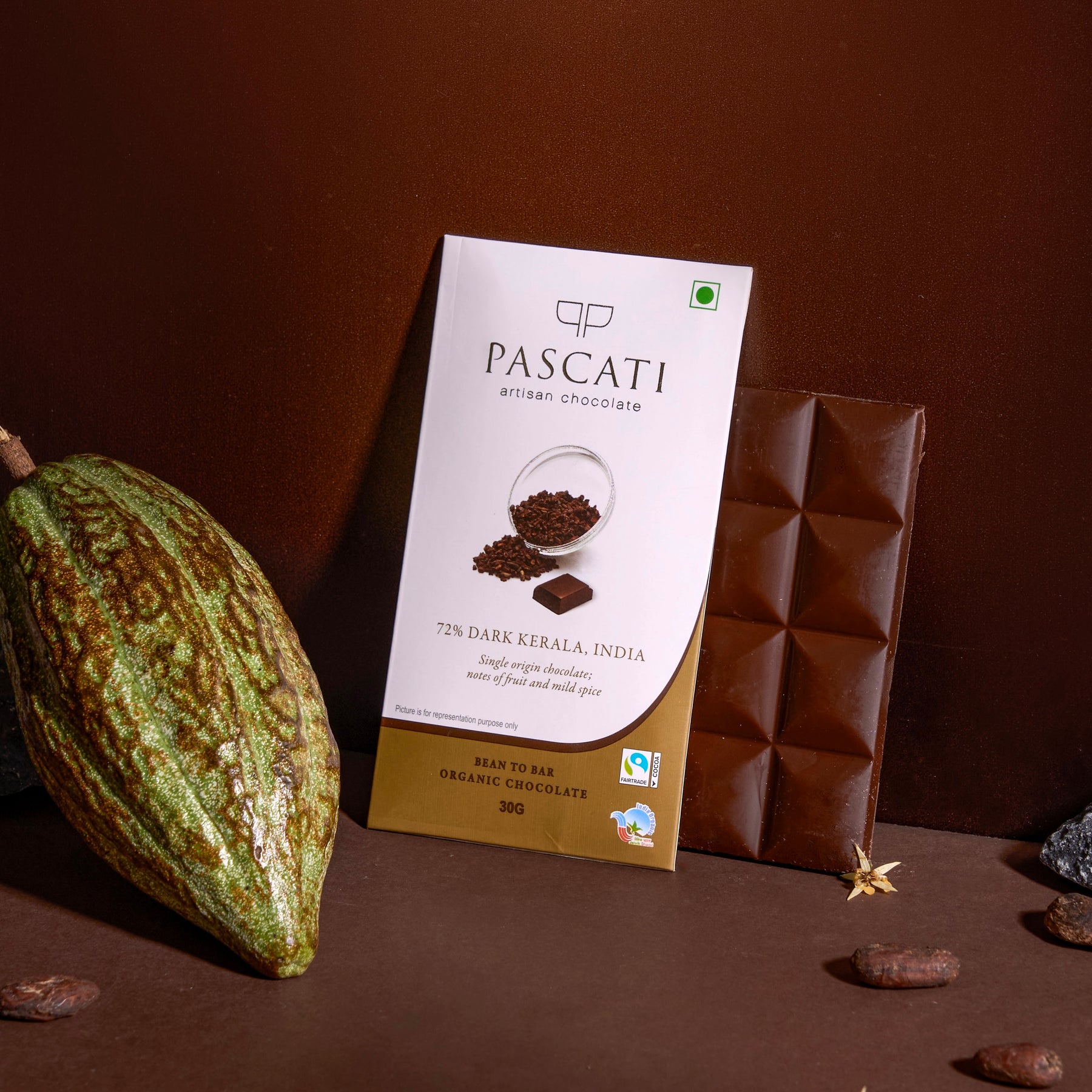 Pascati 72% Kerala dark chocolate mini bar 30g — organic Fairtrade single origin India