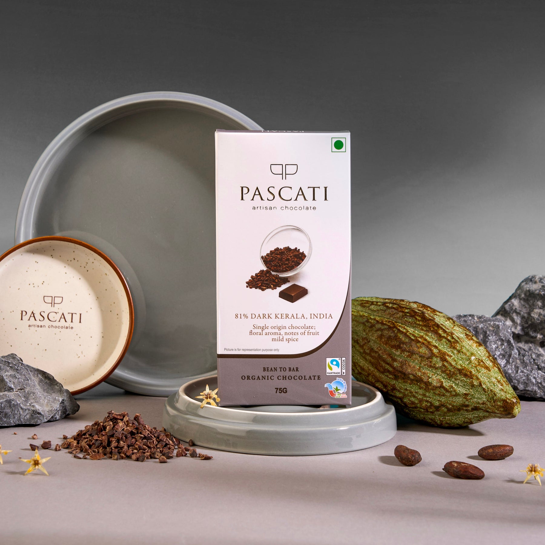 Pascati 81% Kerala dark chocolate bar 75g — certified organic Fairtrade single origin India