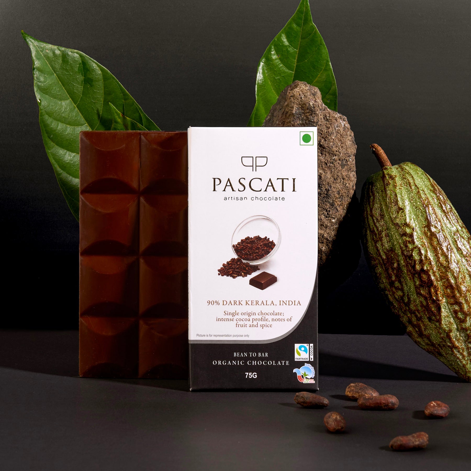 Pascati 90% Kerala dark chocolate bar 75g — certified organic Fairtrade single origin India