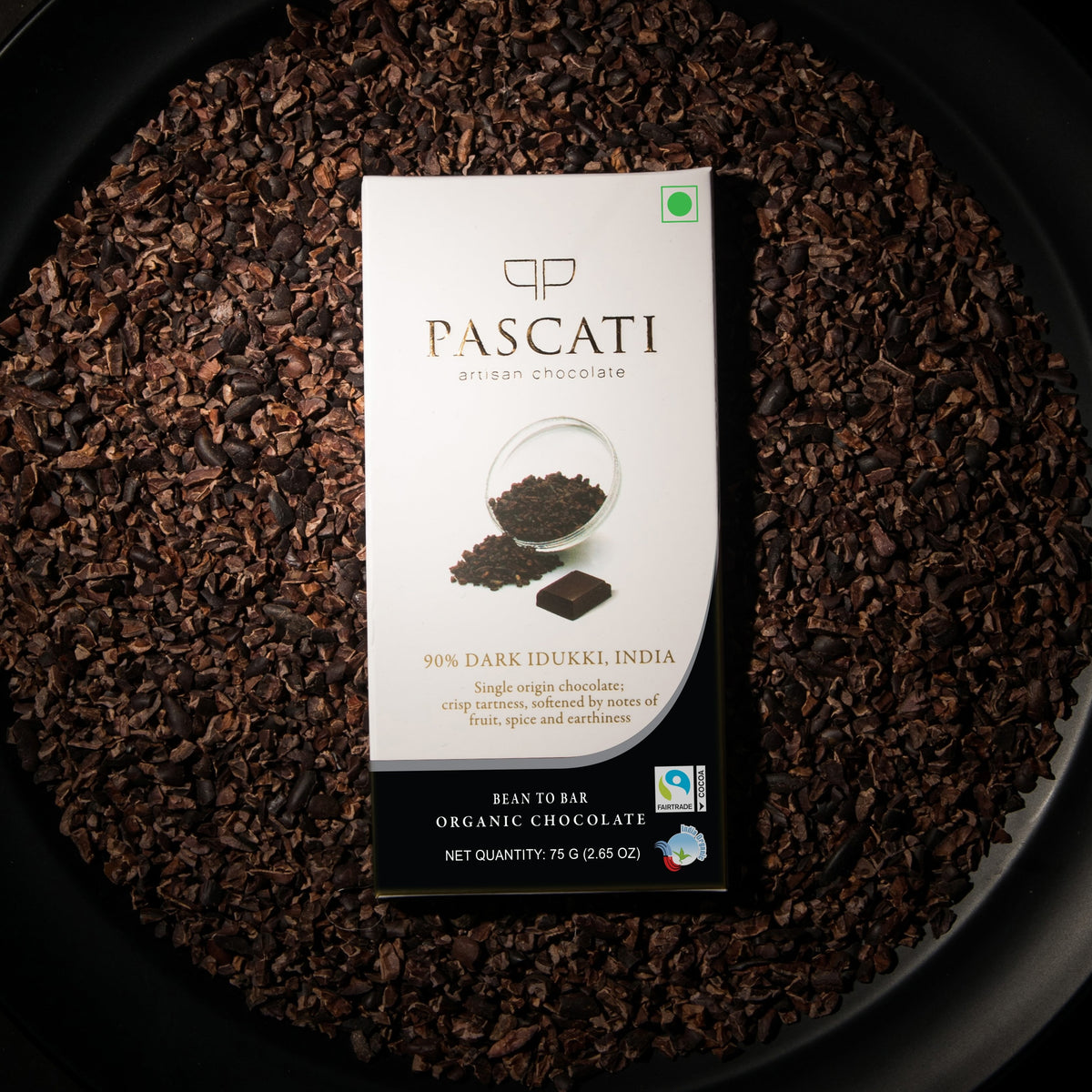 Pascati 90% Kerala dark chocolate bar 75g front — organic Fairtrade bean-to-bar India