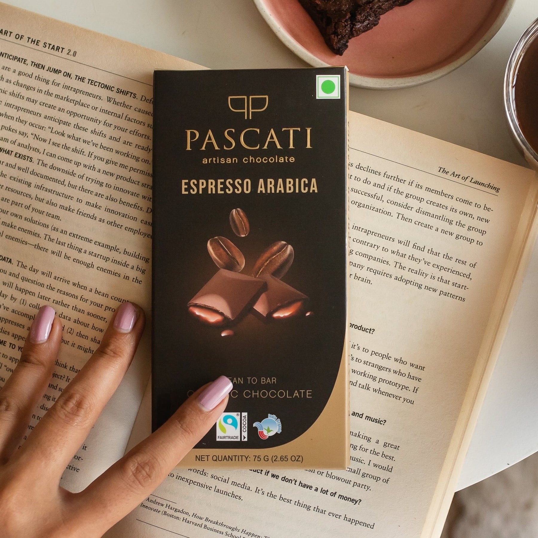 Pascati espresso Arabica dark chocolate bar 75g front — organic Fairtrade bean-to-bar India