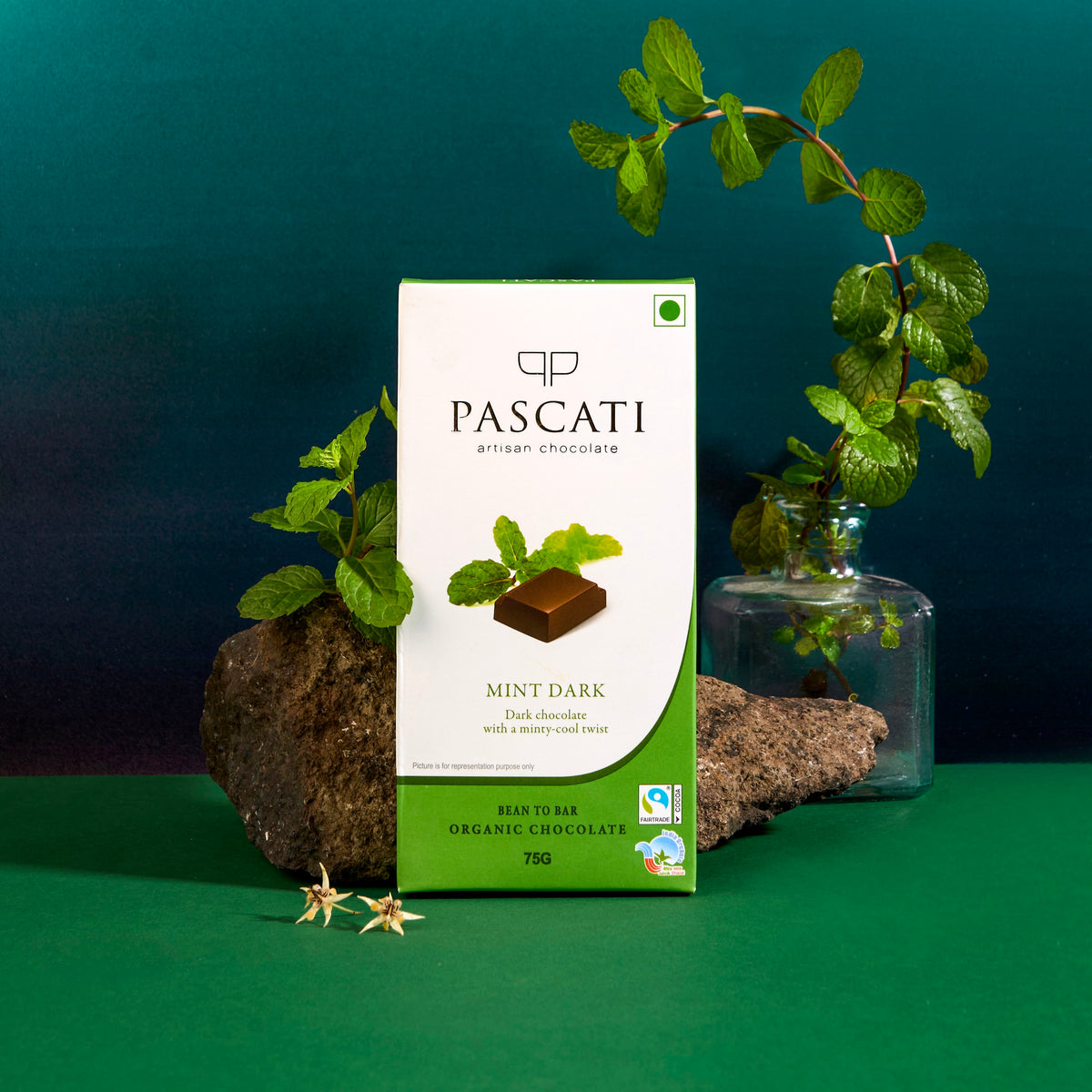 Pascati mint dark chocolate bar 75g — organic Fairtrade artisan chocolate India