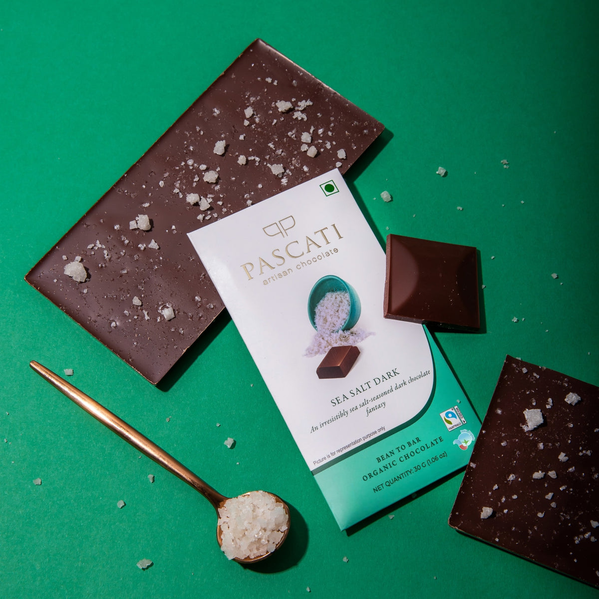 Pascati sea salt dark chocolate mini bar 30g — organic Fairtrade artisan India