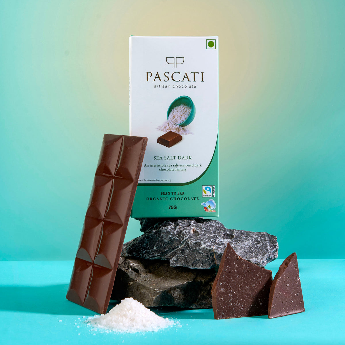 Pascati sea salt dark chocolate bar 75g — organic Fairtrade artisan chocolate India